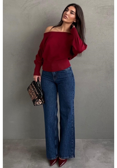 Madmext Kırmızı Ribbed Asimetrik Kesimli Kadın Kazak Mg2744