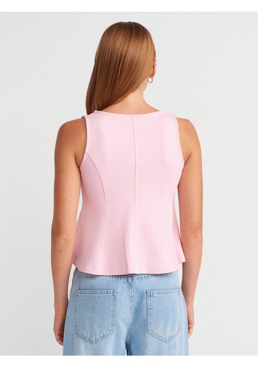 Dilvin 31979 Düğmeli Peplum Top-toz Pembe Toz Pembe