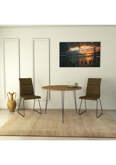 Pasific Home Sandalf Metal Ayaklı Yuvarlak Mutfak Masası Koyu Meşe