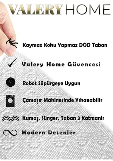 Vl Yıkanabilir Kaymaz Tabanlı Luna Kesme Rulo Halı Yolluk Siyah Desenli