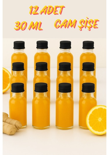 Rotanev 12 Adet Şeffaf Cam Shot Şişesi Sızdırmaz Siyah Plastik Kapaklı Kolonya Koku Süs Çok Amaçlı Şişe 30ml