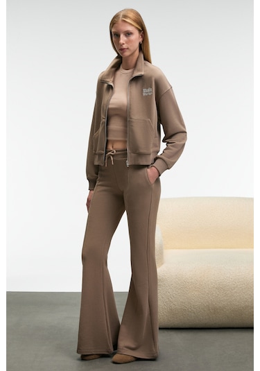 Grımelange Torına Kadın Nakış Detaylı Fermuarlı Çift Cepli Relax Vizon Ceket Vizon