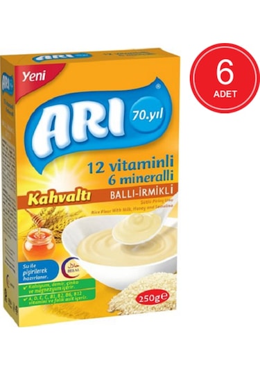Arı Kahvaltı 12 Vitaminli 6 Mineralli Sütlü Ballı İrmikli 6+ Ay Pirinç Unu 6 x 250 G