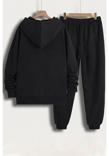 Moon Phases Baskılı Eşofman Takımı Siyah