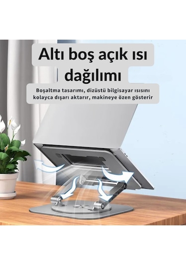 Polham 360 Derece Dönebilen Yükseklik, Açı Ayarlı Notebook, Tablet Standı, Kaydırmaz, Katlanabilir Stand