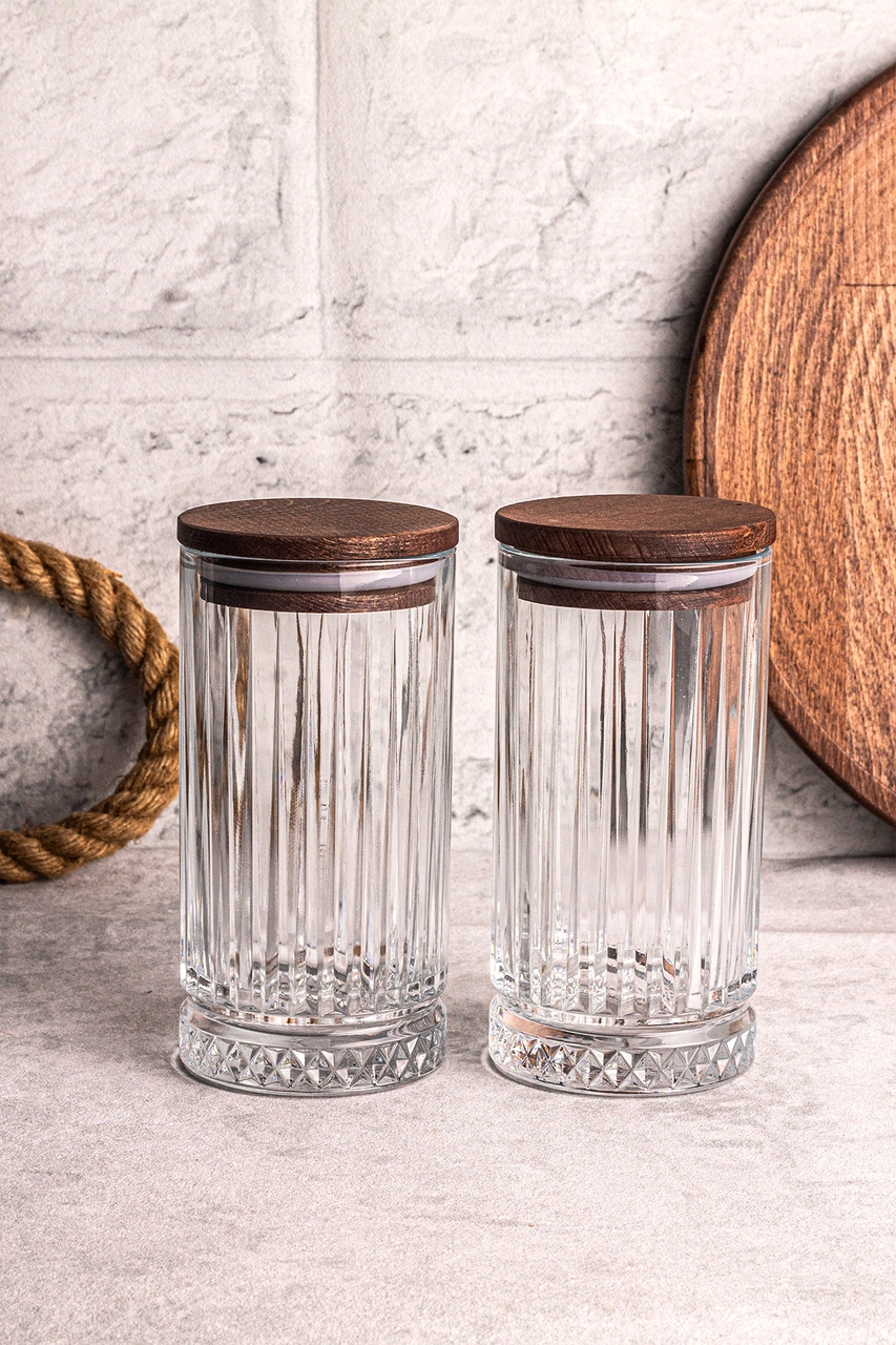 Mira 2'li Ahşap Vakumlu Kapaklı Cam Saklama Kabı 450 Ml 2 Adet Ahşap