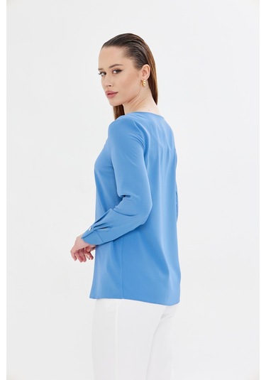 Yakası Pileli Ve Düğme Detaylı Gömlek İndigo Indıgo