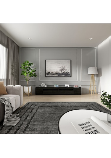 T008 Arya Işıklı Tv Sehpası Set Ahşap Siyah - Siyah Siyah