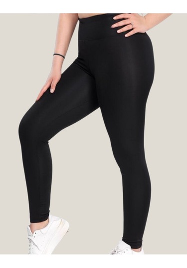 Toparlayıcı Yüksek Bel Kadın Günlük Spor Parlak Tayt SiYAH