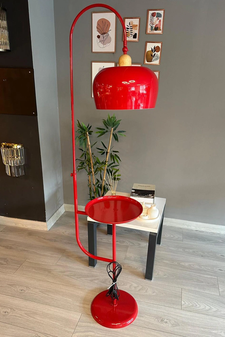 Lambader Kırmızı Hareketli Başlık Sehpalı Modern Dekoratif Metal Oturma Odası Çalışma Odası Zemin Kırmızı