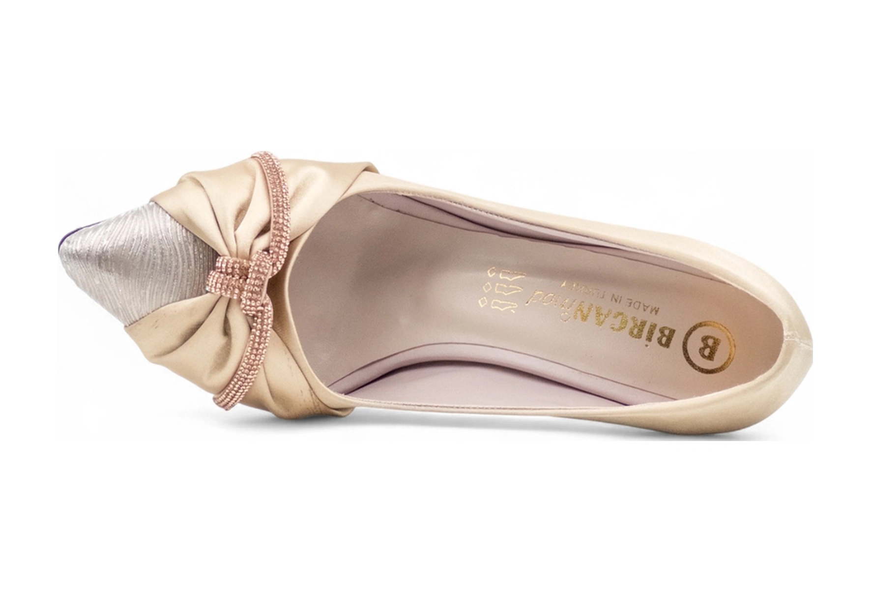 Bircan 08 Taşlı Saten Kadın Stiletto Krem