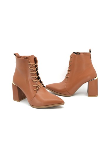 Feles Bağcıklı Kadın Topuklu Bot Taba