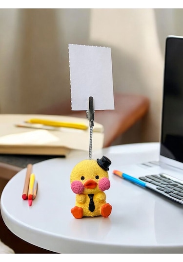 Siyah Kravatlı Sevimli Kawaii Sarı Civciv Fotoğraf Not Tutucu Ofis Masası Tutacak Hediyelik Sarı