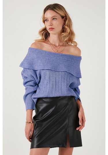 Lela Oversize Fit Madonna Yaka Triko Bayan Kazak 4615216 Lila