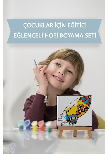 Sevimli Zeplin Çocuk Eğitici Tuval Boyama Hobi Seti