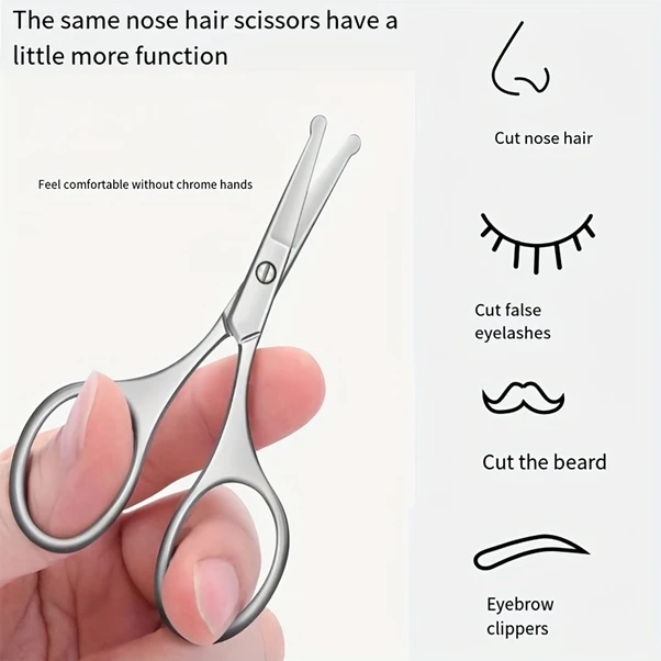 Gateesat Paslanmaz Çelik Burun Tüyü Makinesi - Yuvarlak Başlı Multifonksiyonel Erkek Bakım Makası