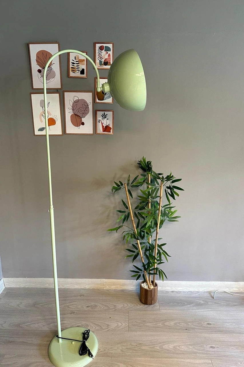 Mint Lambader Hareketli Başlık Modern Dekoratif Metal Oturma Odası Çalışma Odası Zemin Lambası Yeşil