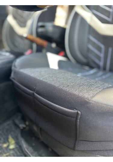 Argali Oto Koltuk Kılıfı Üniversal Keten Ve Suni Deri Cepli Oto Koltuk Kılıf Beyaz