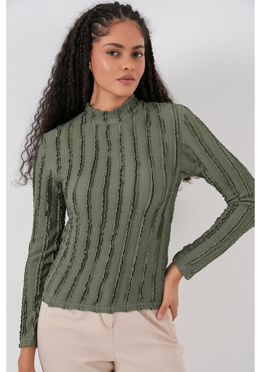 Kadın Dokulu Esnek Örme Bluz 975 - Haki haki
