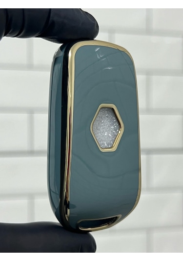 Lüx Megane 4 Joy - Clio 5 Captur Ve Koleos 3 Buton Nano Koruma Anahtar Kılıfı Gri Gold Altın Renk