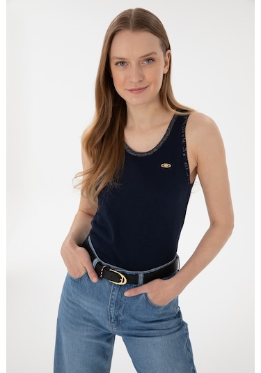 U.S. Polo Assn. Kadın Lacivert Bisiklet Yaka Triko Tişört 50306480-VR033