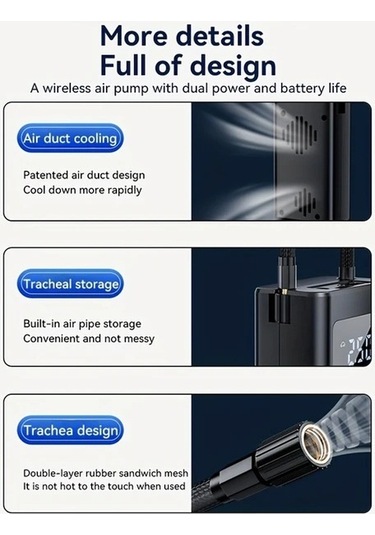 Fastbuy Siyah Kablosuz Dijital Ekranlı Lastik Şişirme Cihazı - Led Işıklı El Pompası