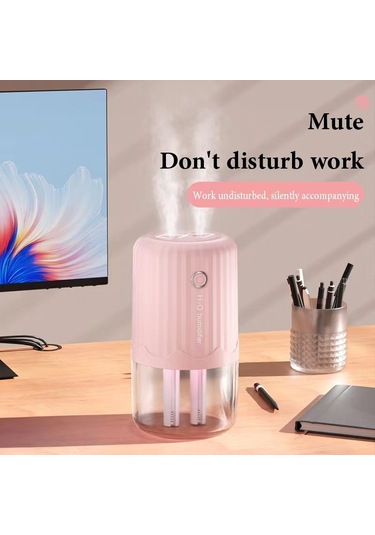 T06 Büyük Kapasiteli Atmosfer Gece Lambası Ev Tipi Çift Sprey Hava Nemlendirici, Renk: Beyaz Pil