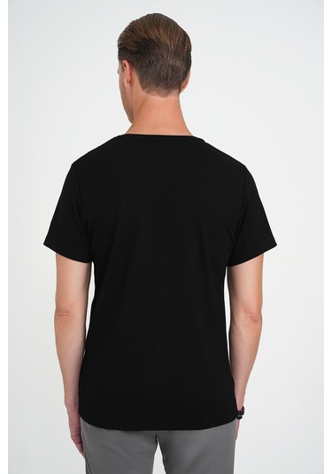 Comfort Fit Bisiklet Yaka Esnek Pamuk Düz Siyah Tişört Ts 915 Siyah