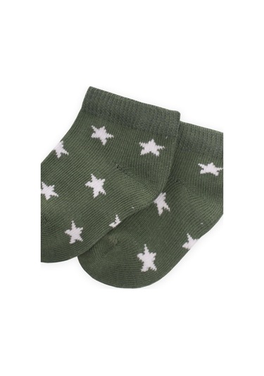 Cigit Yıldız Desenli Bebe Patik Çorabı 0-4 Yaş Haki Yeşil Haki