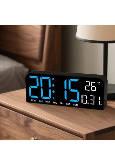 Willowhaven Beyaz Mavi Ekranlı 10 İnç Büyük Dijital Saat Alarmlı Termometreli Dekoratif