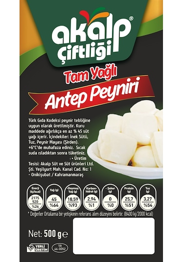 Akalp Çiftliği Tam Yağlı Antep Peyniri 500 G