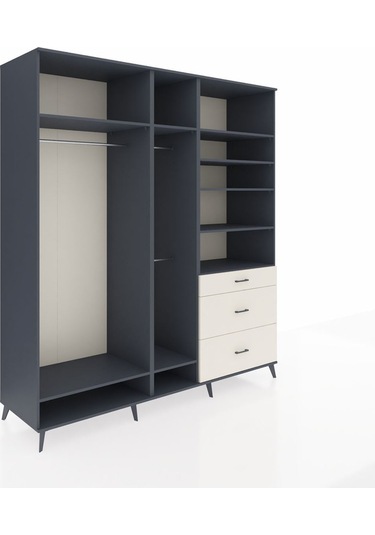 Kronos Dolap 9 Raflı 3 Çekmeceli 3 Askılı 220x59x243 Antrasit-antrasit/aytaşı Antrasıt/aytası