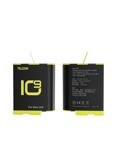 Ranyeek Telesın 1750mah Spor Kamera Pil Bataryası, Gopro Hero 10/9 Uyumlu, Hızlı Şarj, 112 Dakika Kullanım Süresi, Çoklu Koruma Özellikleri Siyah