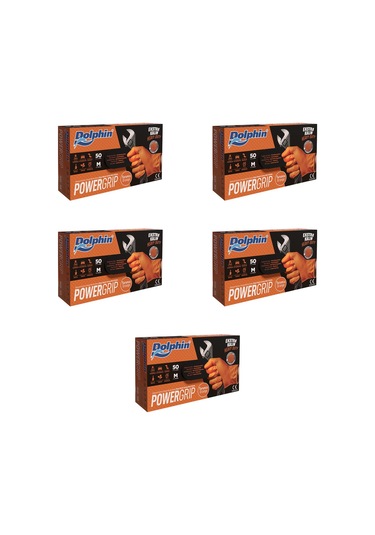 Dolphin Nitril Powergrip Ekstra Kalın Elmas Dokulu Eldiven Turuncu Meidum Orta Boy - 50'li 5 Paket