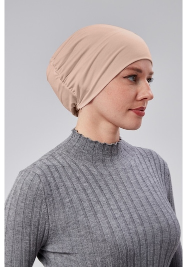 Kadın Tesettür Hazır Pratik Geçmeli Bone Lastikli Kaymaz Bej