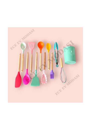 Slikon 11'li Kepçe Seti Isıya Dayanıklı Kepçe-çırpıcı-makarna Ke