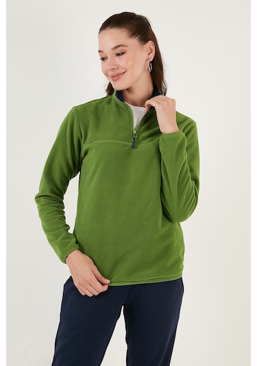Lela Slim Fit Yumuşak Dokulu Anti-Pilling Tüylenme Yapmayan Yarım Fermuarlı Bayan Polar 5907000 Fistik Yeşil