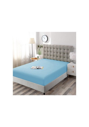 Lastikli Pamuklu Ranforce Dokuma Kumaş Çarşaf Mavi