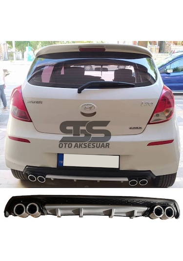 Hyundai i20 Difüzör Arka Tampon Eki 4 Egzoz Çıkışlı Gri Lüx Tip