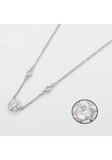 Zirkon Taşlı Kar Tanesi Motifli Platin Kaplama Kadın Kolye Silver