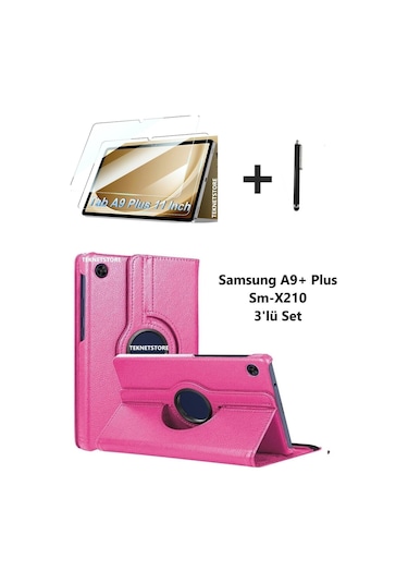 Samsung Galaxy Tab A9+ Plus 11 Inç Tablet Uyumlu 360 Döner Pu Deri Kılıf Seti Sm-x210 Kılıf