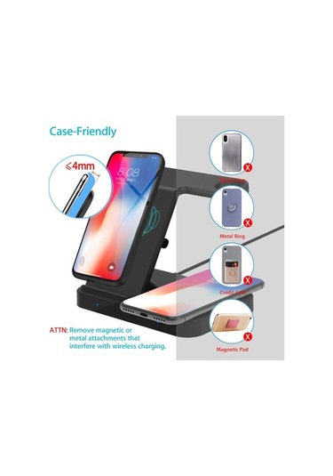 Pazly F16 5'i 1 Arada Kablosuz Şarj İstasyonu 15w, 9v/3a Giriş, Siyah