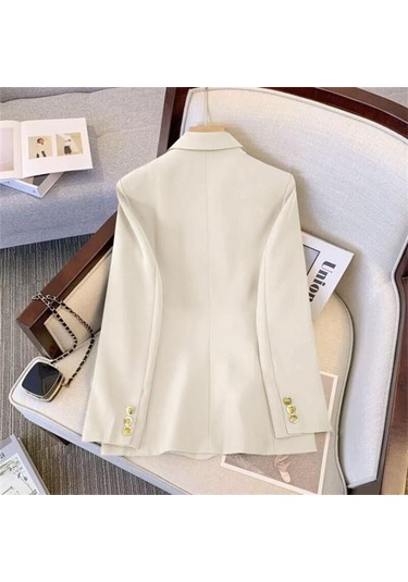 Kadın Blazer Ol Tarzı İşe Gidip Gevşek Düz Renk Kruvaze Uzun Kollu Yaka Çentik Yaka Cepler Resmi İş Ceket Pembe