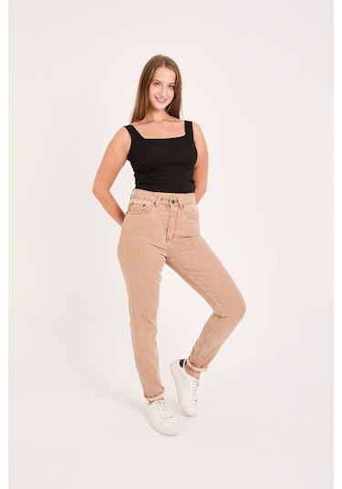 Kadın Denim Pantolon Açık Kahverengi