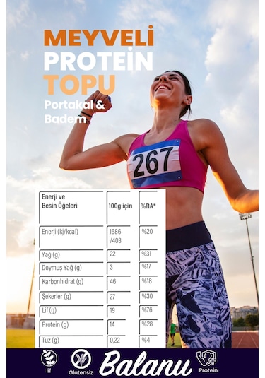 Meyveli Portakallı & Bademli Protein Topları 55gr X3 Adet