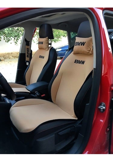 Bmw Nakışlı Ön İkili Oto Koltuk Minderi 2 Adet Boyun Yastığı 2 Ad