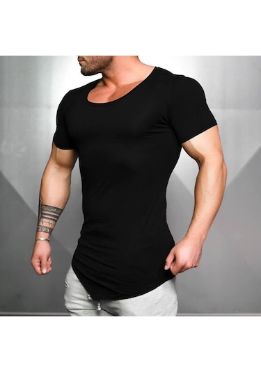 Siyah Muscleguys Fitness Spor Tişört Kas Yelek Erkek Yüksek Elastik Eğitim Kısa Kollu Hafif Nefes Alabilen Spor Salonu Vücut Geliştirme Tişörtü