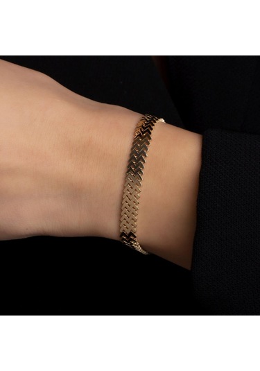 Altın Yassı Bileklik BL0057 Sarı Altın