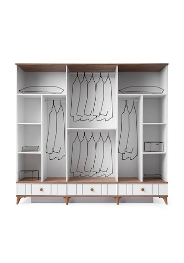 Beenal Sıla 6 Kapaklı Gardırop Çekmeceli Dolap 230cm. Beyaz-a.çam