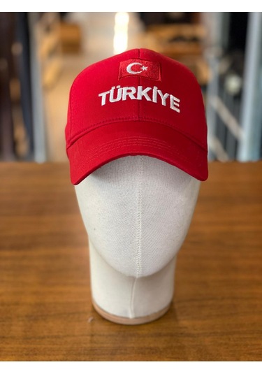 Türkiye Bayrak Nakışlı Pamuklu Unisex Cap Şapka Kırmızı